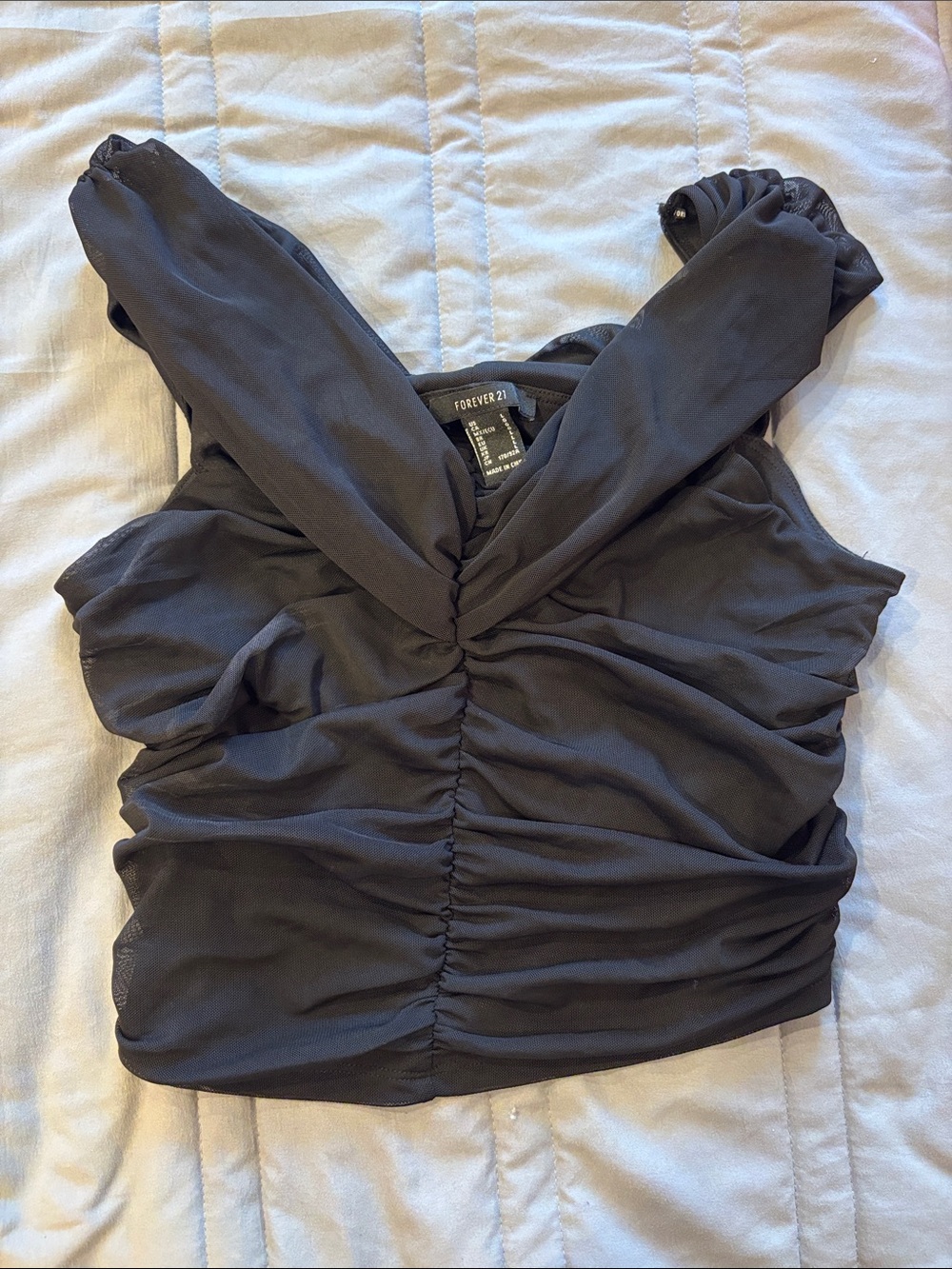 Forever 21 Black Ruched Twist-Front Crop Top